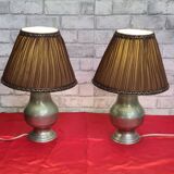 pairs of tin lamps and pleated lampshades h40x26 electricity to super condition standards