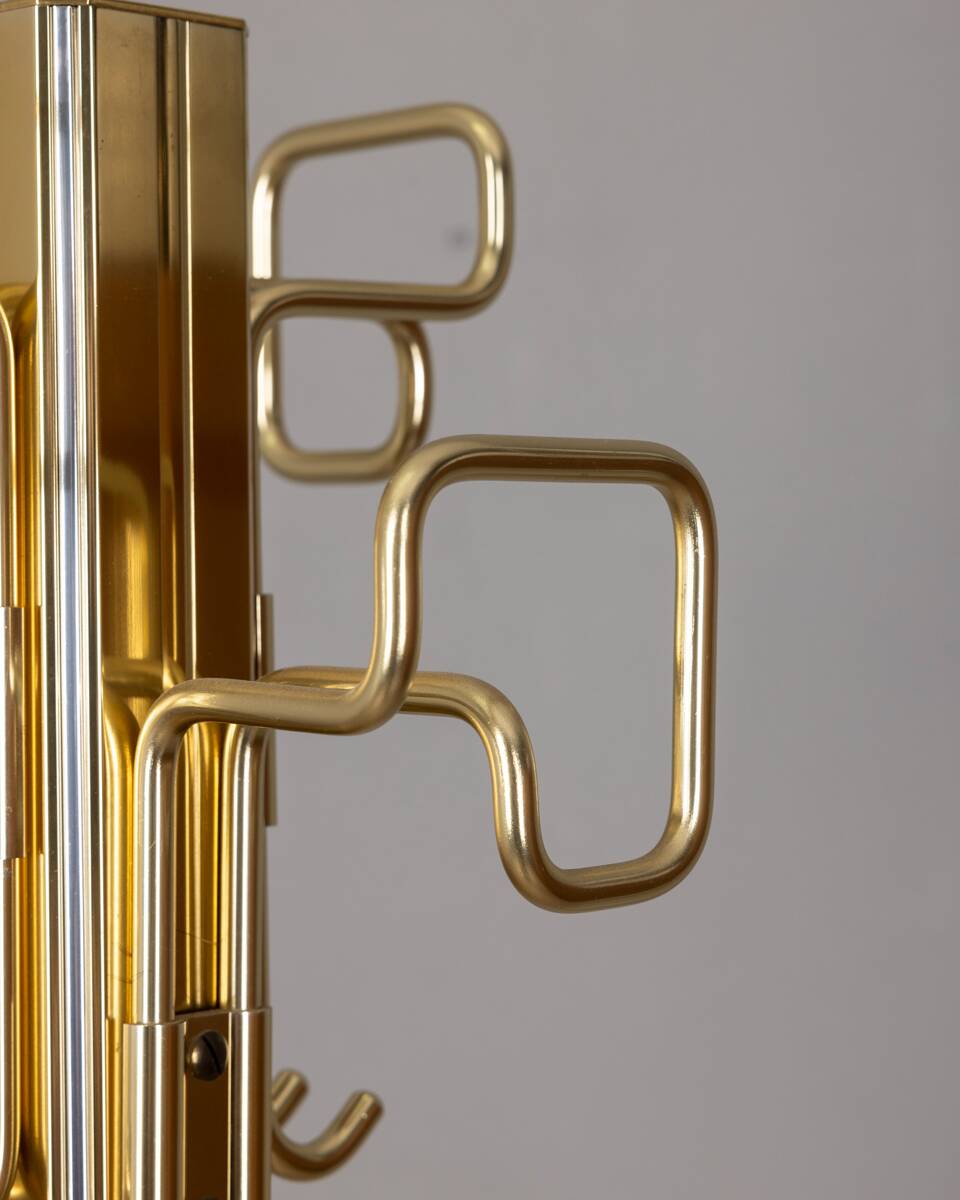 Vintage 80's floor coat rack in golden brass italian design