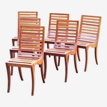 Set de 6 chaises à lattes en merisier datées 1992