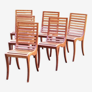 Set of 6 cherry slatted chairs dated 1992