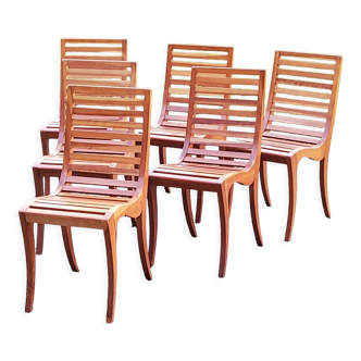Set of 6 cherry slatted chairs dated 1992