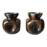 Paire de petits vases grès émaillé multicolore