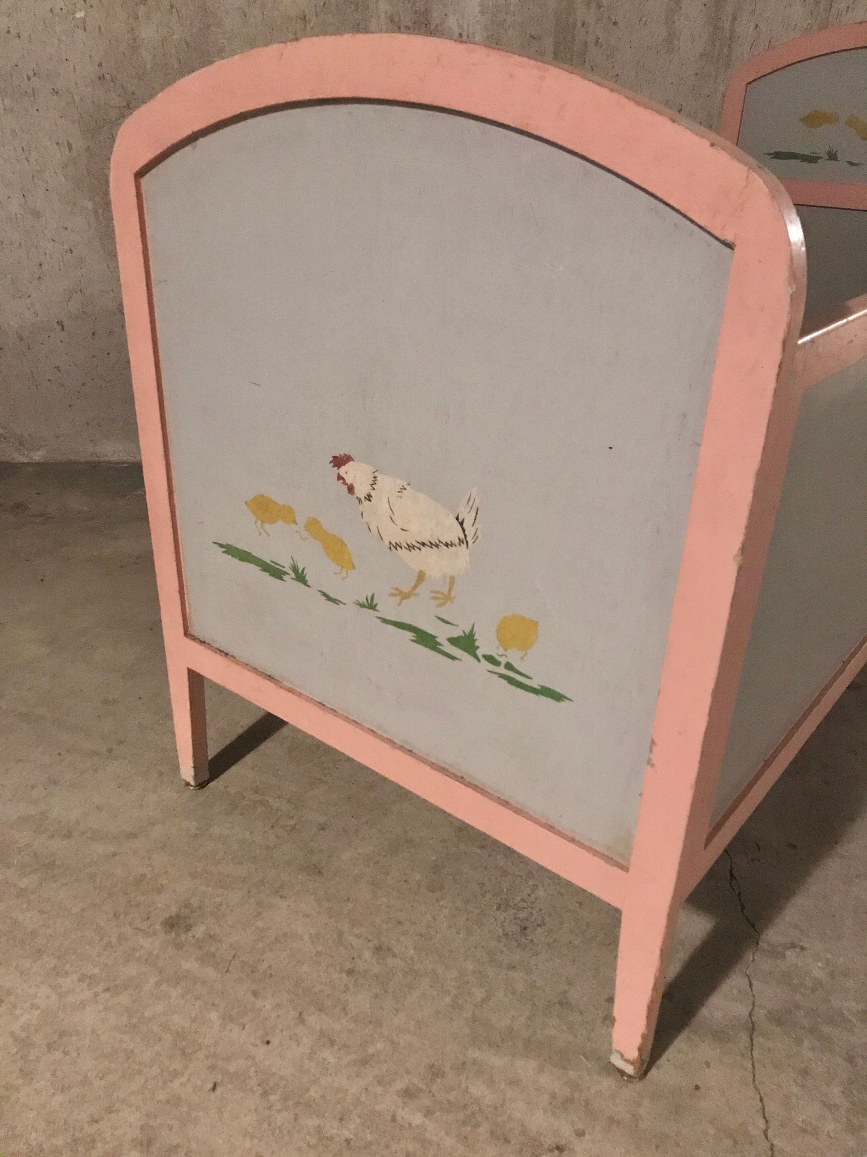 50s painted wood child bed