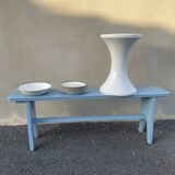 Blue painted wooden bench