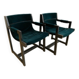 Vintage armchair in green velvet and black wood