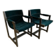 Fauteuil vintage en velours vert et bois noir