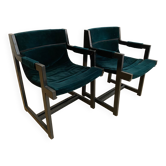Vintage armchair in green velvet and black wood