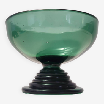 Centre de table vintage en verre vert soufflé à la main, fabriqué à Empoli, Italie