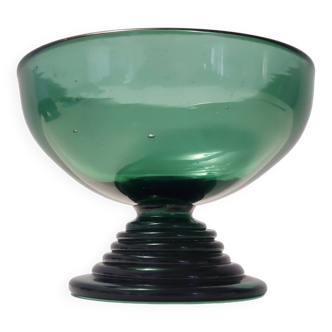 Centre de table vintage en verre vert soufflé à la main, fabriqué à Empoli, Italie