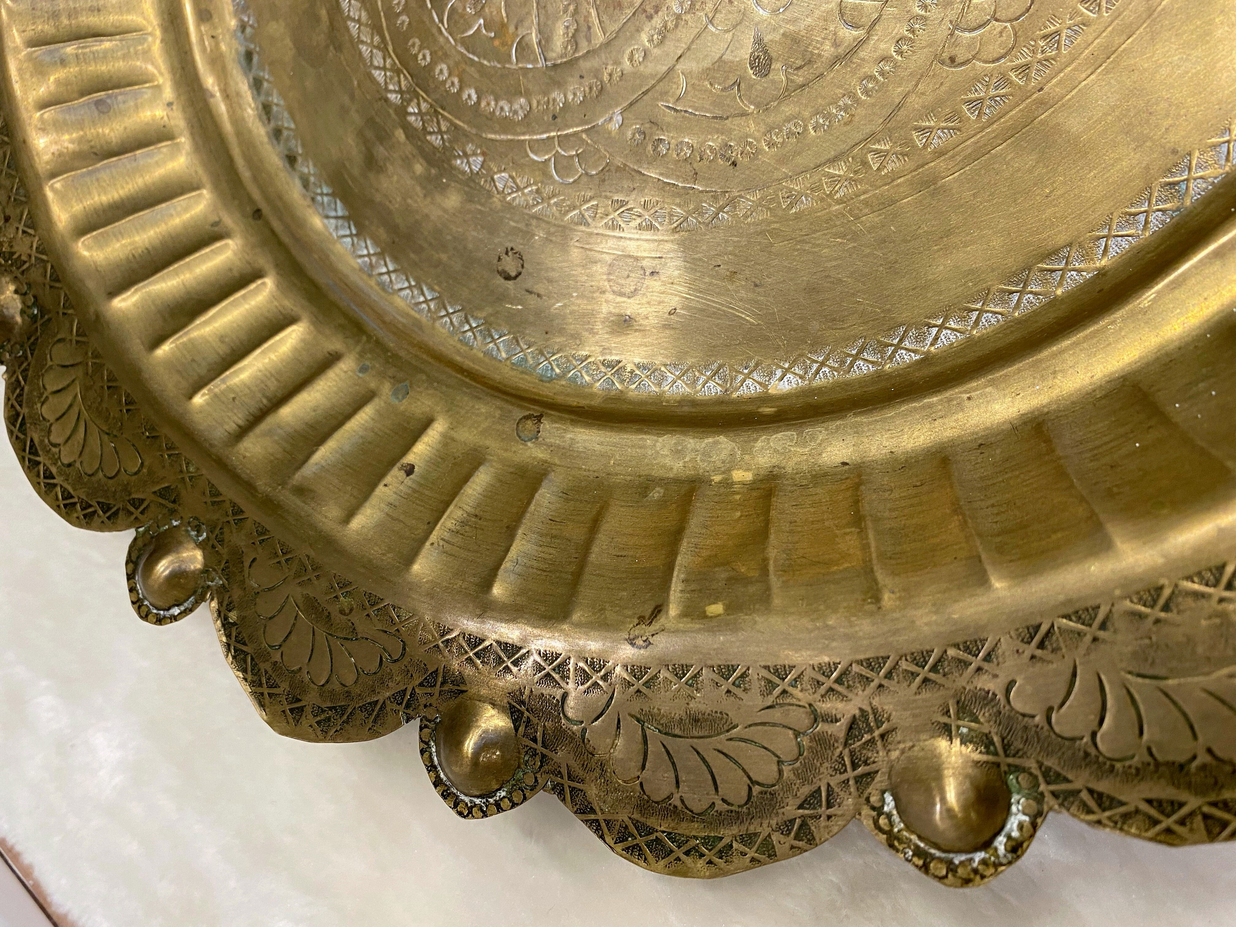 Oriental brass tray hammered