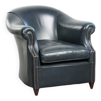 Fauteuil club en cuir de vache bleu foncé