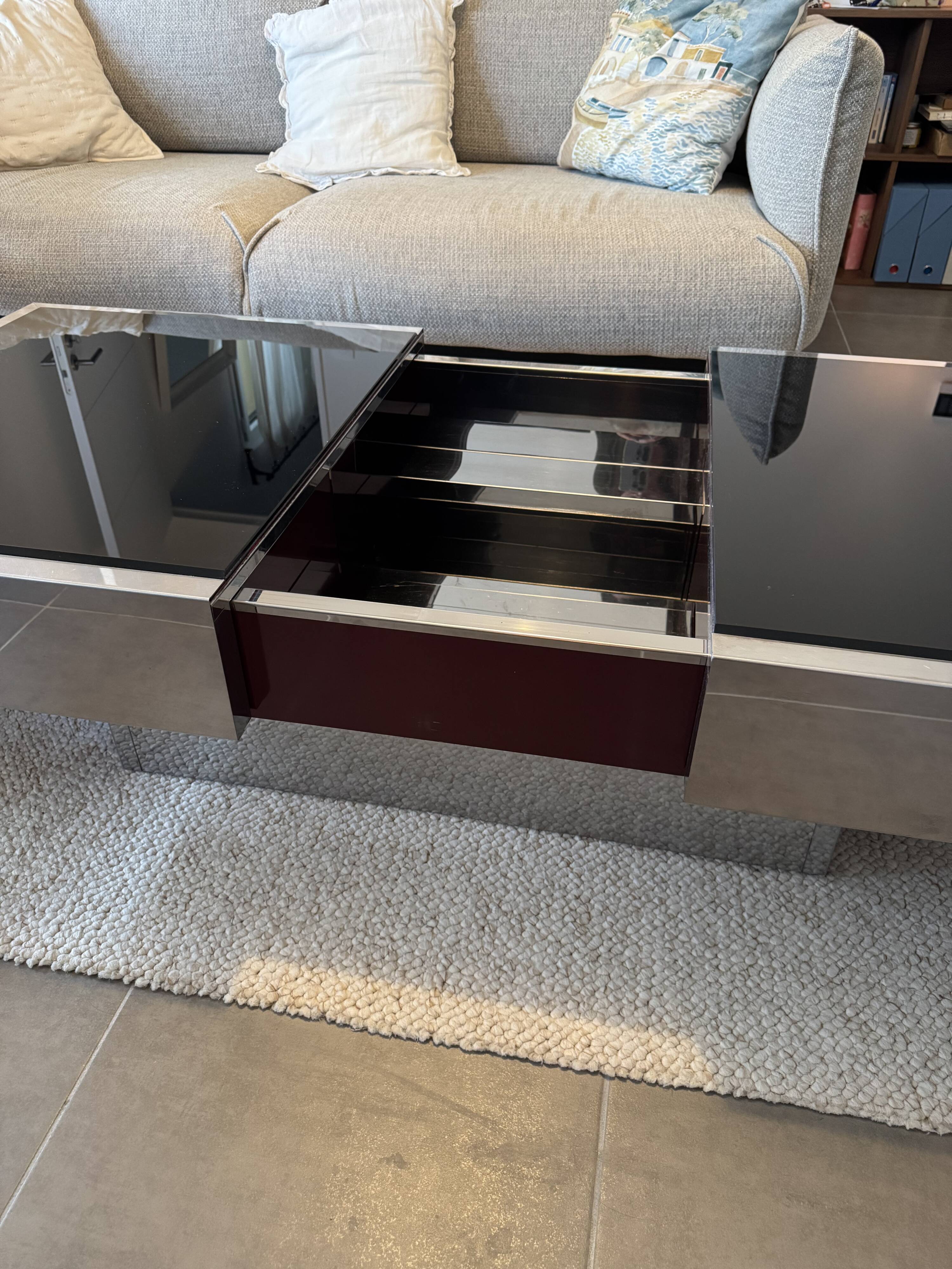 Table basse/bar Willy Rizzo acier inoxydable