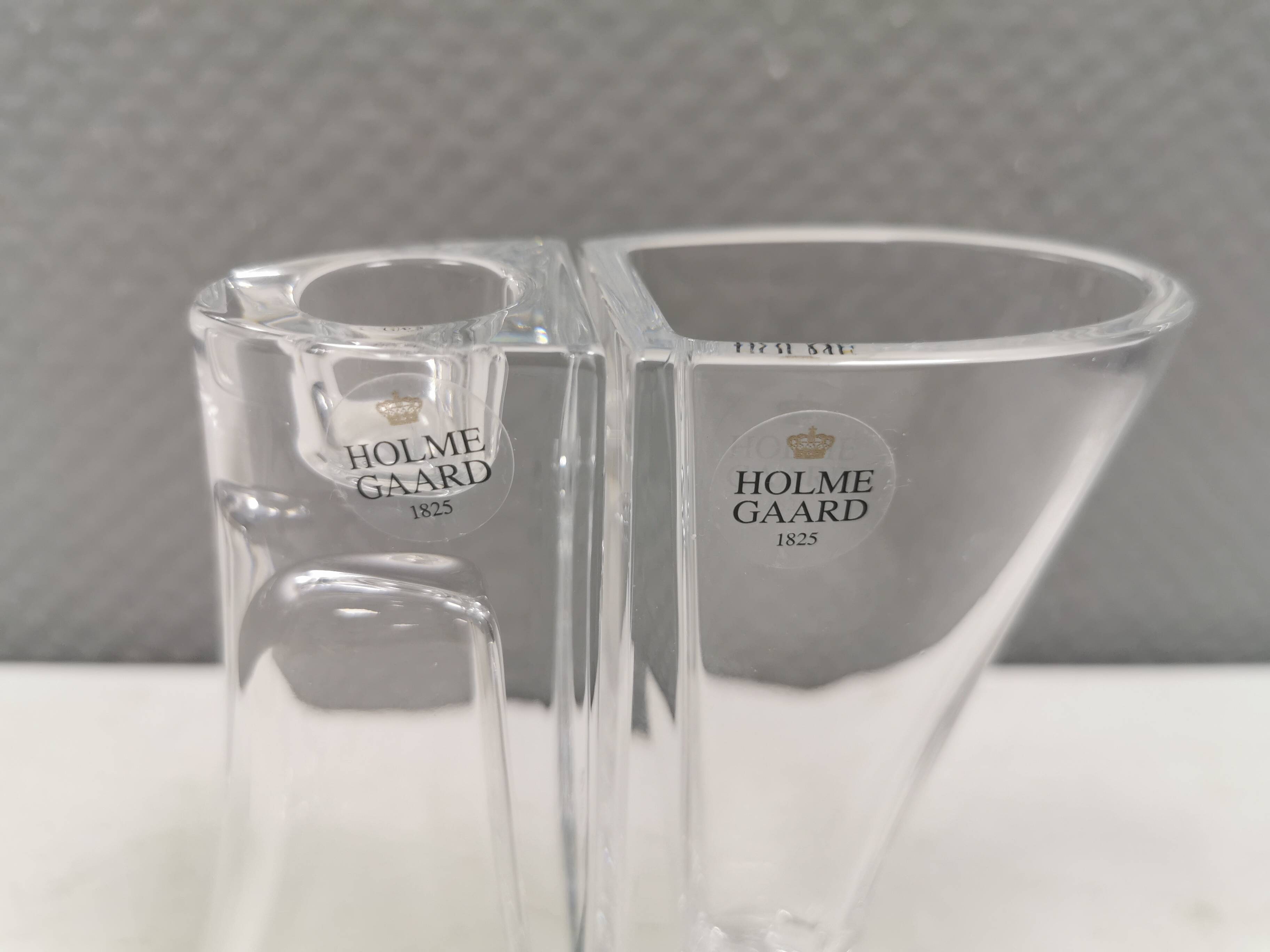 Vintage glass candlesticks/vases from the Danish Holmegaard glassworks.