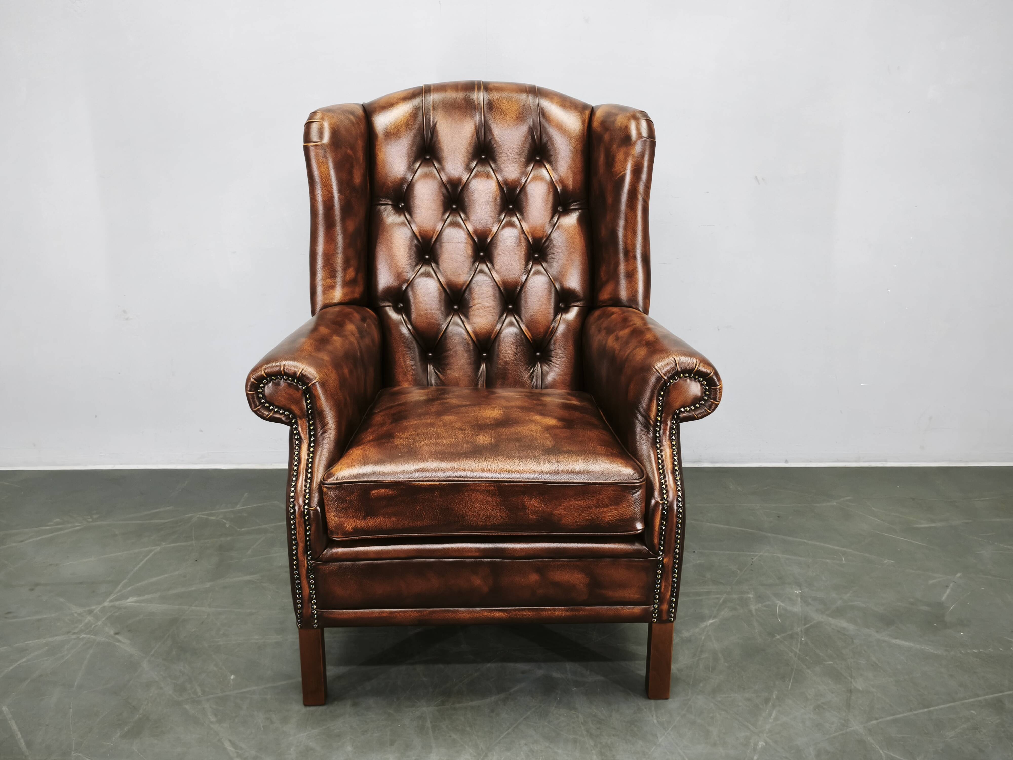 Contemporary Handmade Chesterfield Leather Wingback Armchair 2010s
