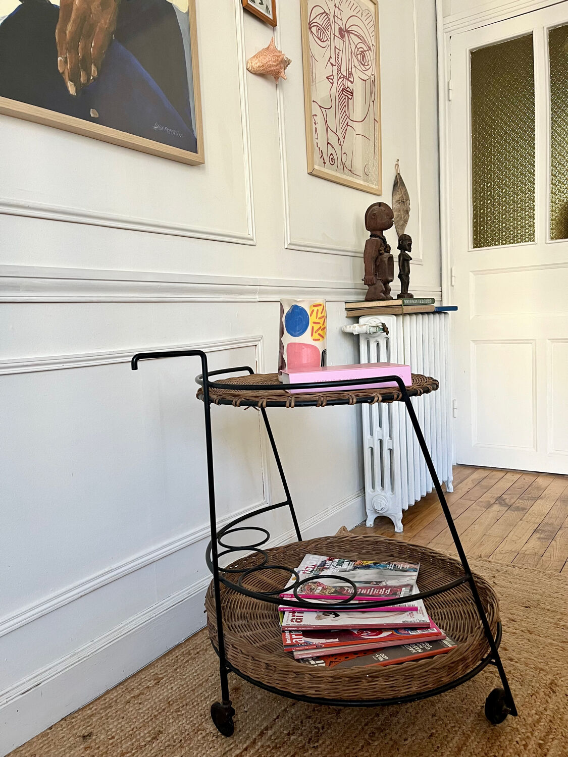 Metal and rattan dessert table Raoul Guys for Airborne 1950