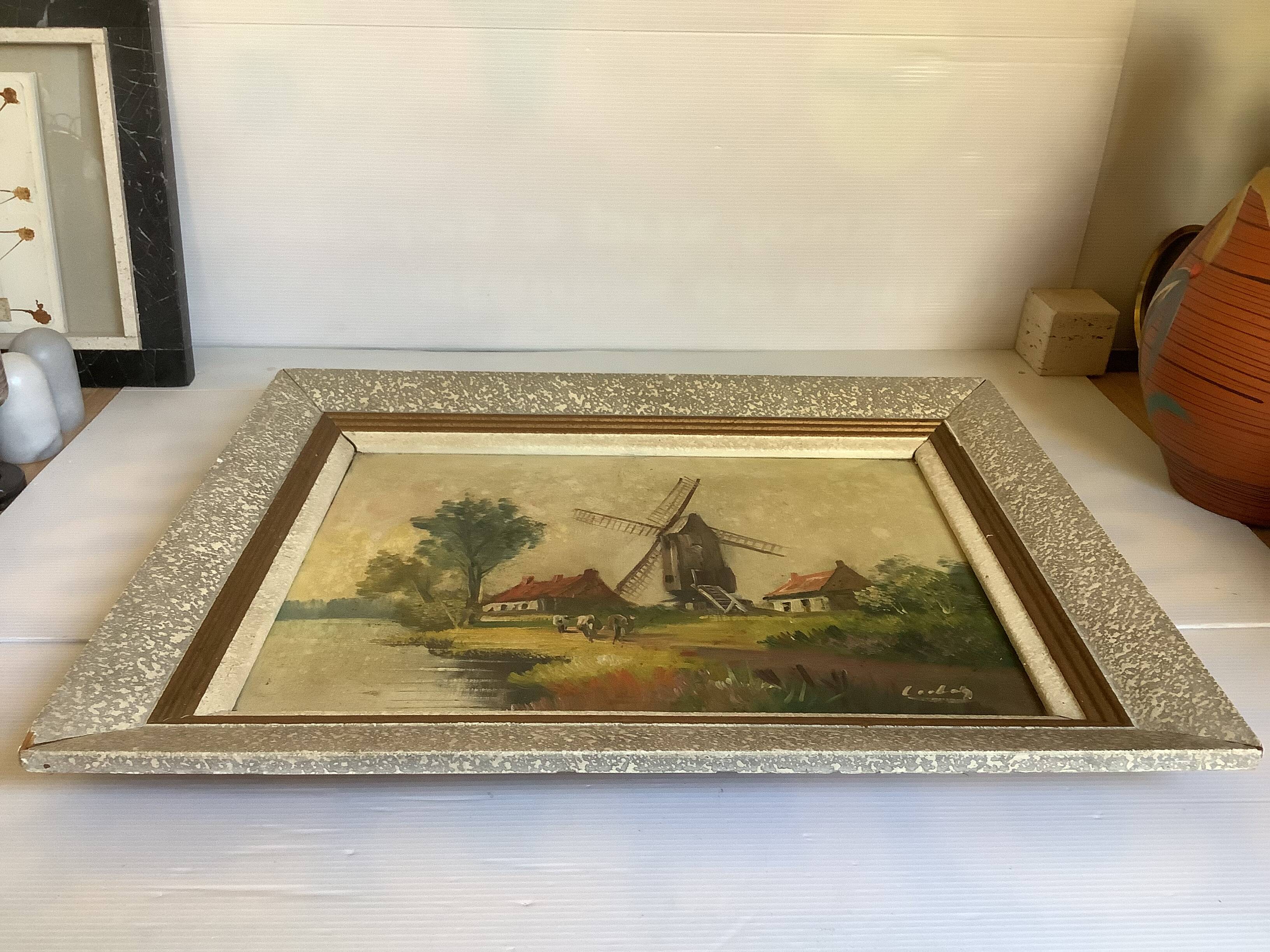 Landscape painting cows oil on canvas signed