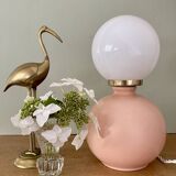 Vintage table lamp in pink ceramic and white opaline