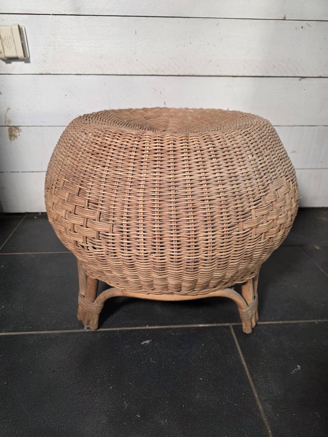 Vintage Italian design rattan wicker ball stool from the 1970s.