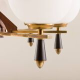 Italian mid-century chandelier in brass and teak, 1960s