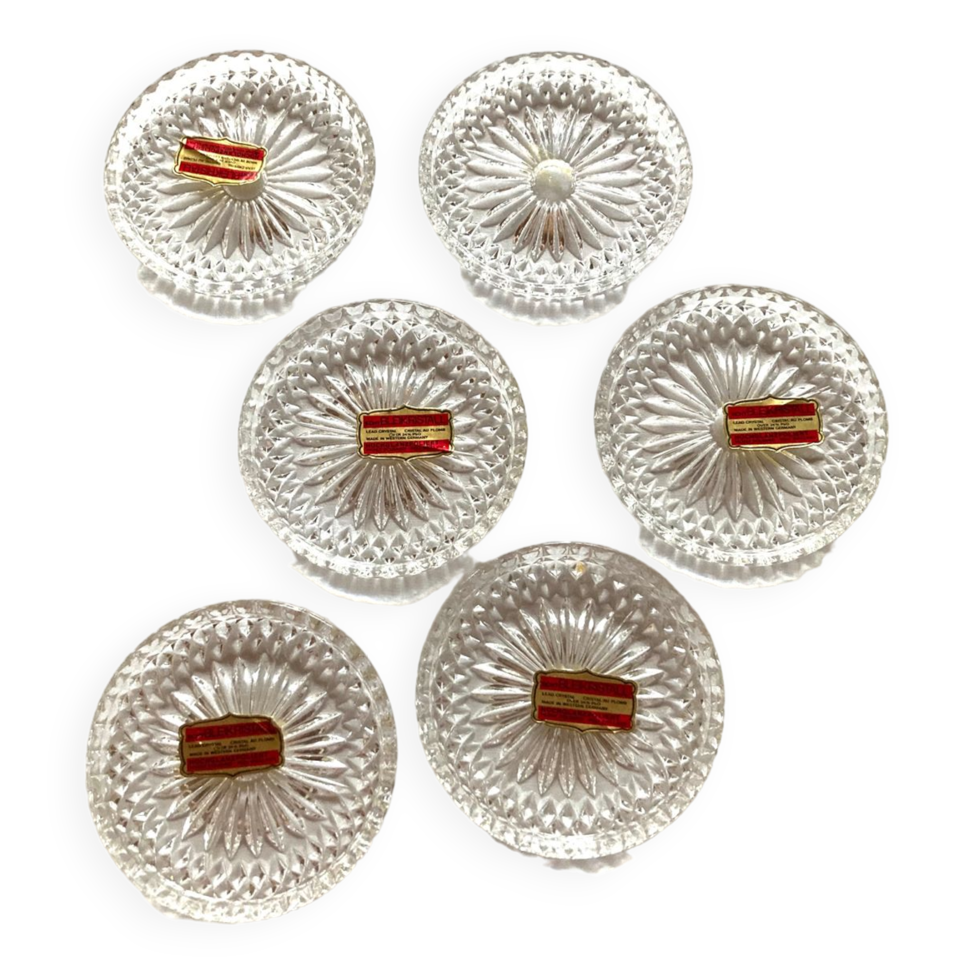 6 Bleikristall crystal coasters with lead 24% PbO