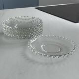 Lot de 8 assiettes dessert en verre transparent – bord perlé – style