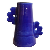 Handmade ceramic abstract vase with asymmetrical floral handles midnight blue