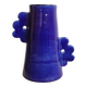 Handmade abstract ceramic vase with asymmetrical floral handles in midnight blue