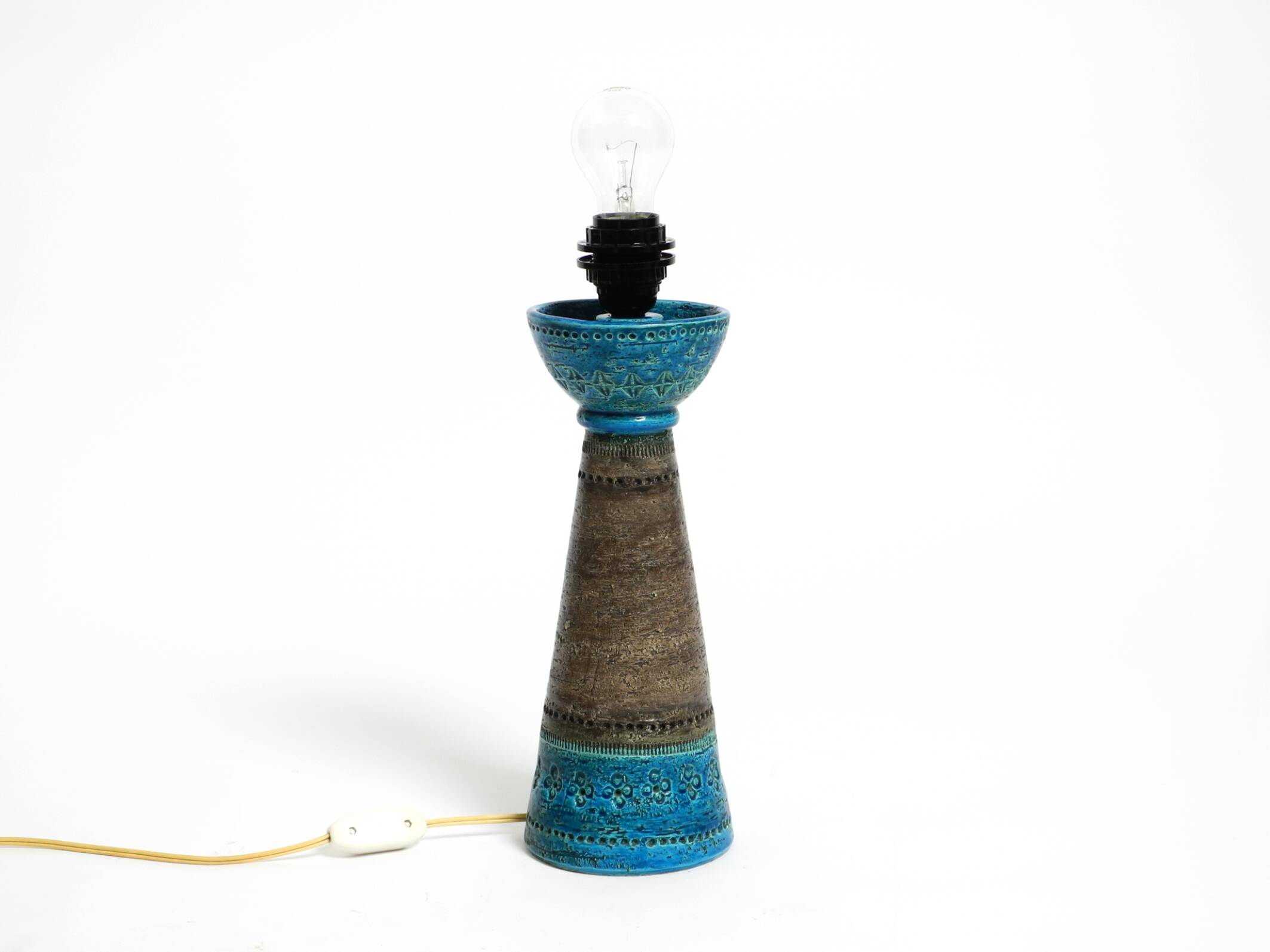 1960s Rimini Blue ceramic table lamp by Aldo Londi for Bitossi Italy