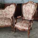 3-piece walnut lounge consisting of 2 armchairs and 1 sofa