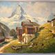 Old painting, Swiss mountain landscape signed H Herzer, mid-XX century