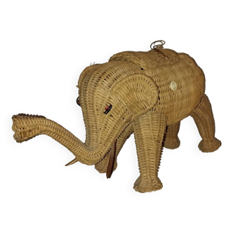 Vintage rattan elephant from the 50s