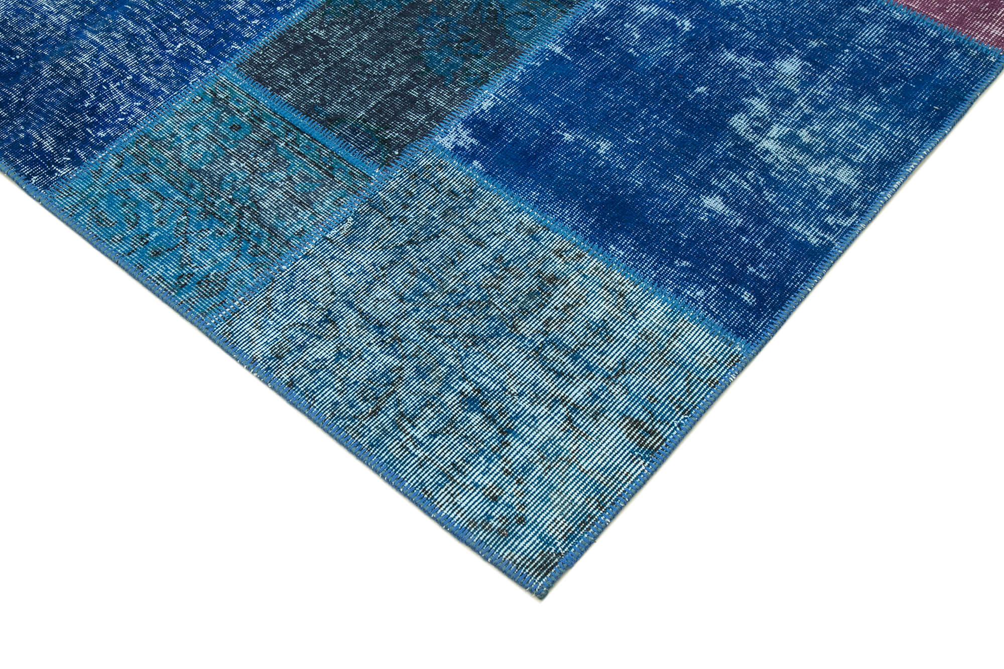Handwoven turkish contemporary 203 cm x 300 cm blue patchwork rug