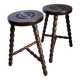 Pair of vintage turned wood tripod stools