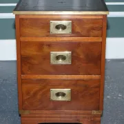 Yew Wood Nightstand Military Campaign with Green Leather Top