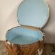 Tripod storage pouffe in wood and cowhide from the 60s-70s.