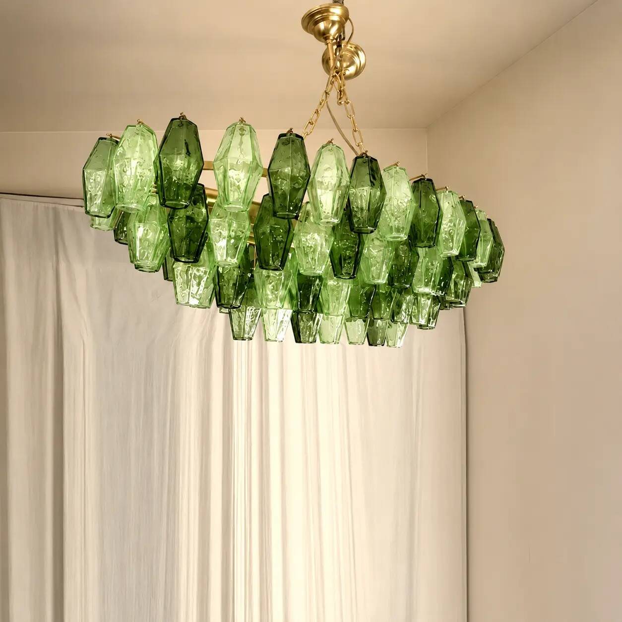 Contemporary Light and Dark Green “Poliedri” Murano Glass Chandelier by Sim