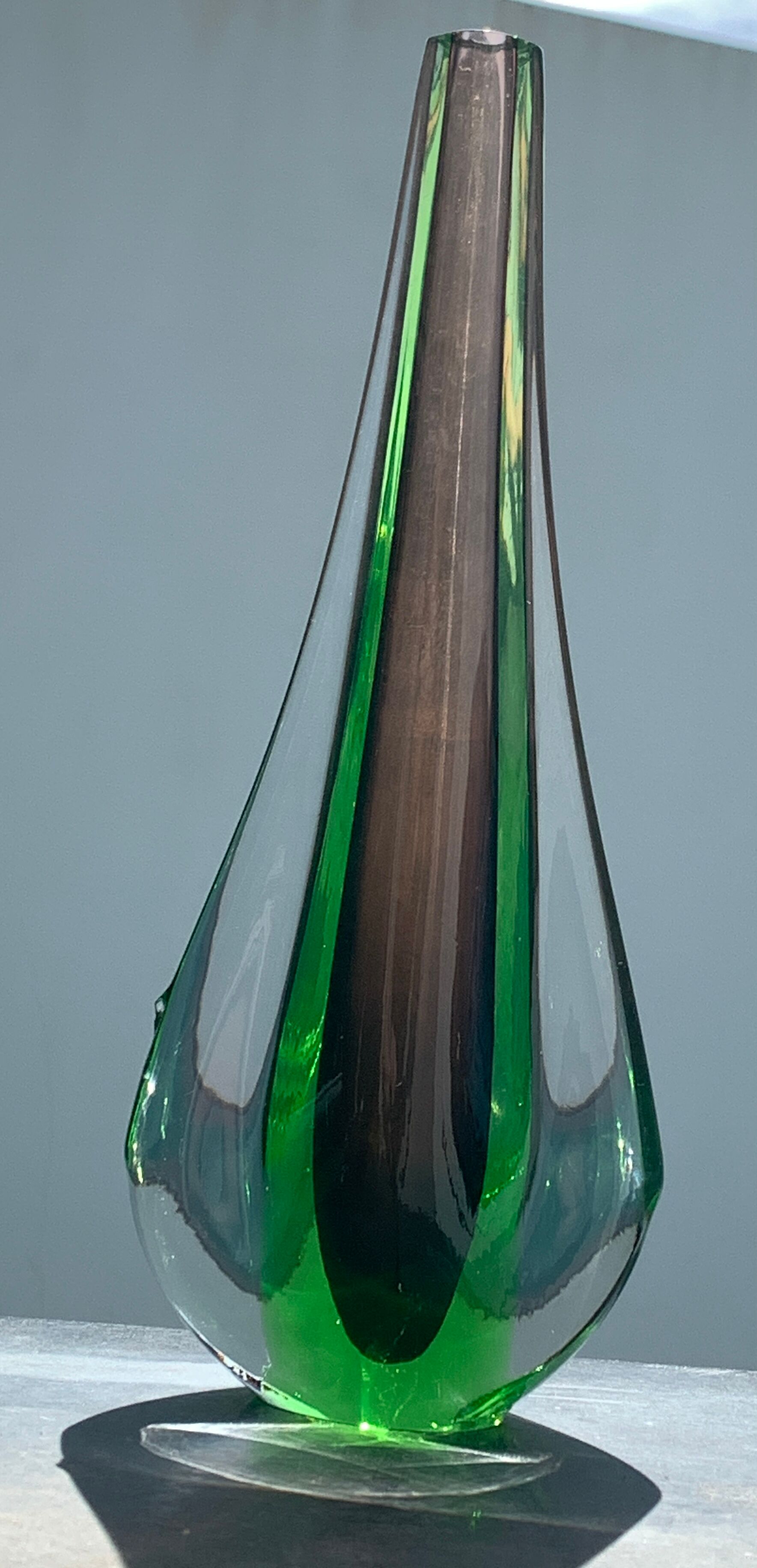 Green and red glass soliflore Sommerso Murano vase 1970