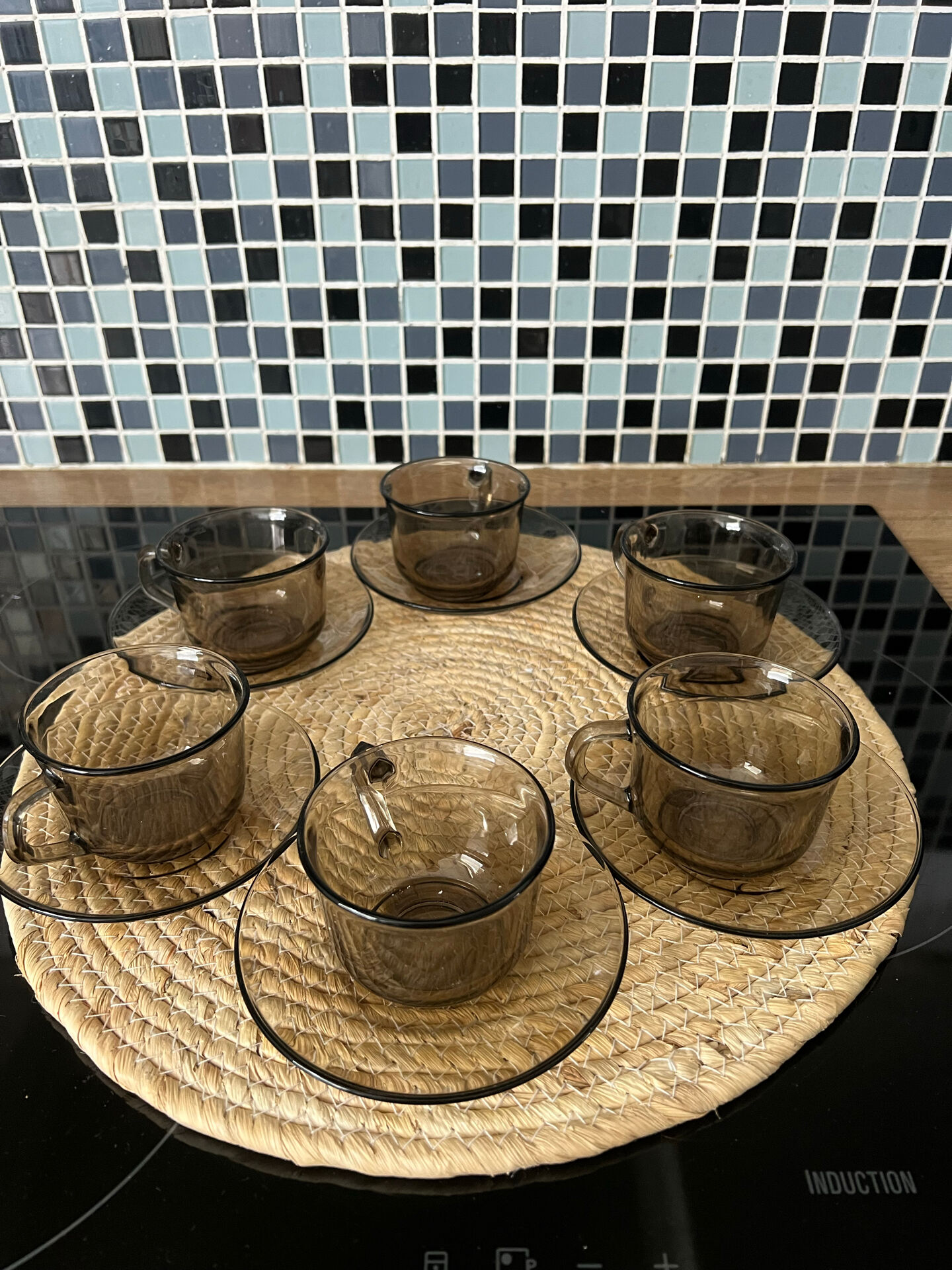 6 smoked glass coffee cups Arcoroc