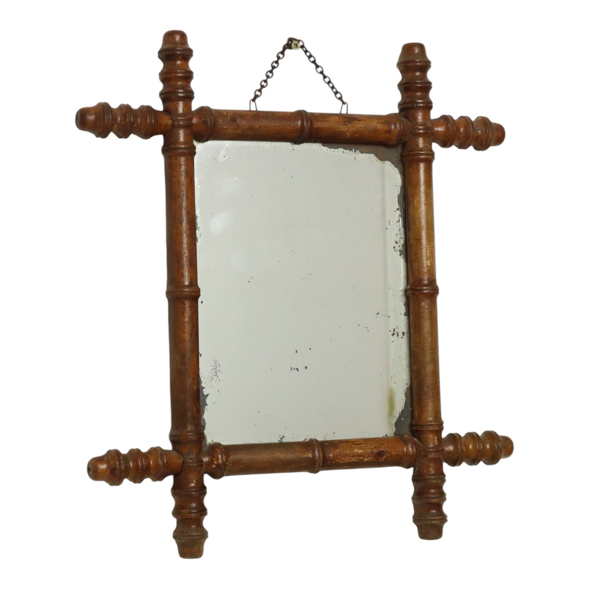 Antique Wooden Faux Bamboo Chinoiserie Mirror 44x39cm