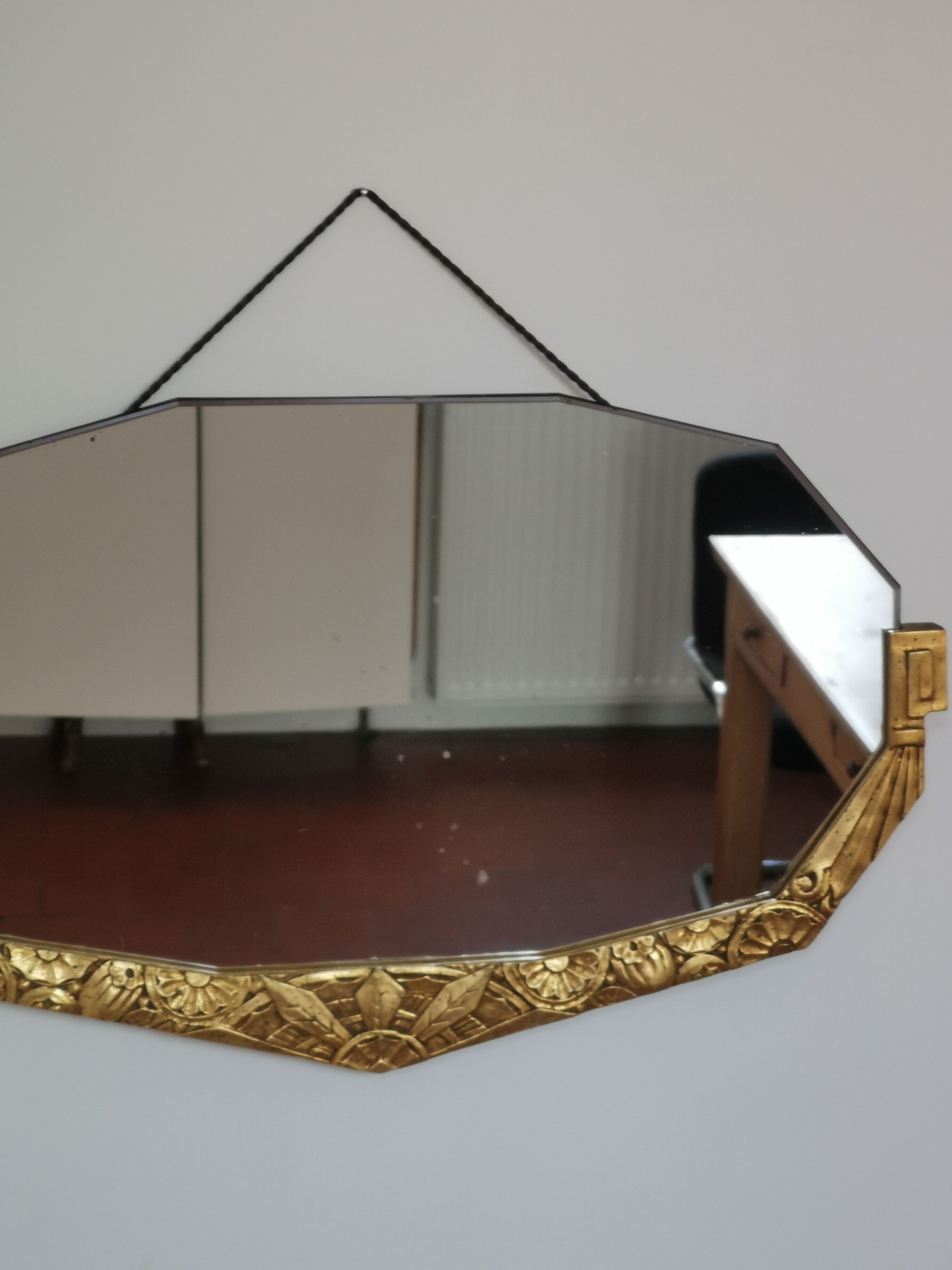 Golden Art Deco beveled mirror 65x38cm