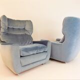 Ensemble de 2 fauteuils mohair bleu glacier Carl Straub