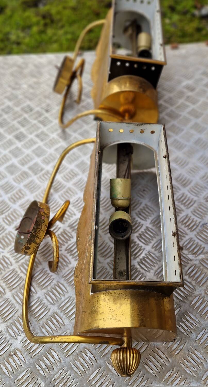 Pair of gilded brass wall lights, 1970s