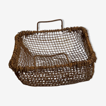 Antique woven rustic metal fireplace basket, Netherlands ca 1900