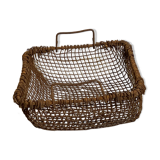 Antique woven rustic metal fireplace basket, Netherlands ca 1900