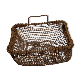 Antique woven rustic metal fireplace basket, Netherlands ca 1900