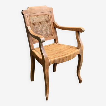 Barber's armchair in wood cannage and straw 1900