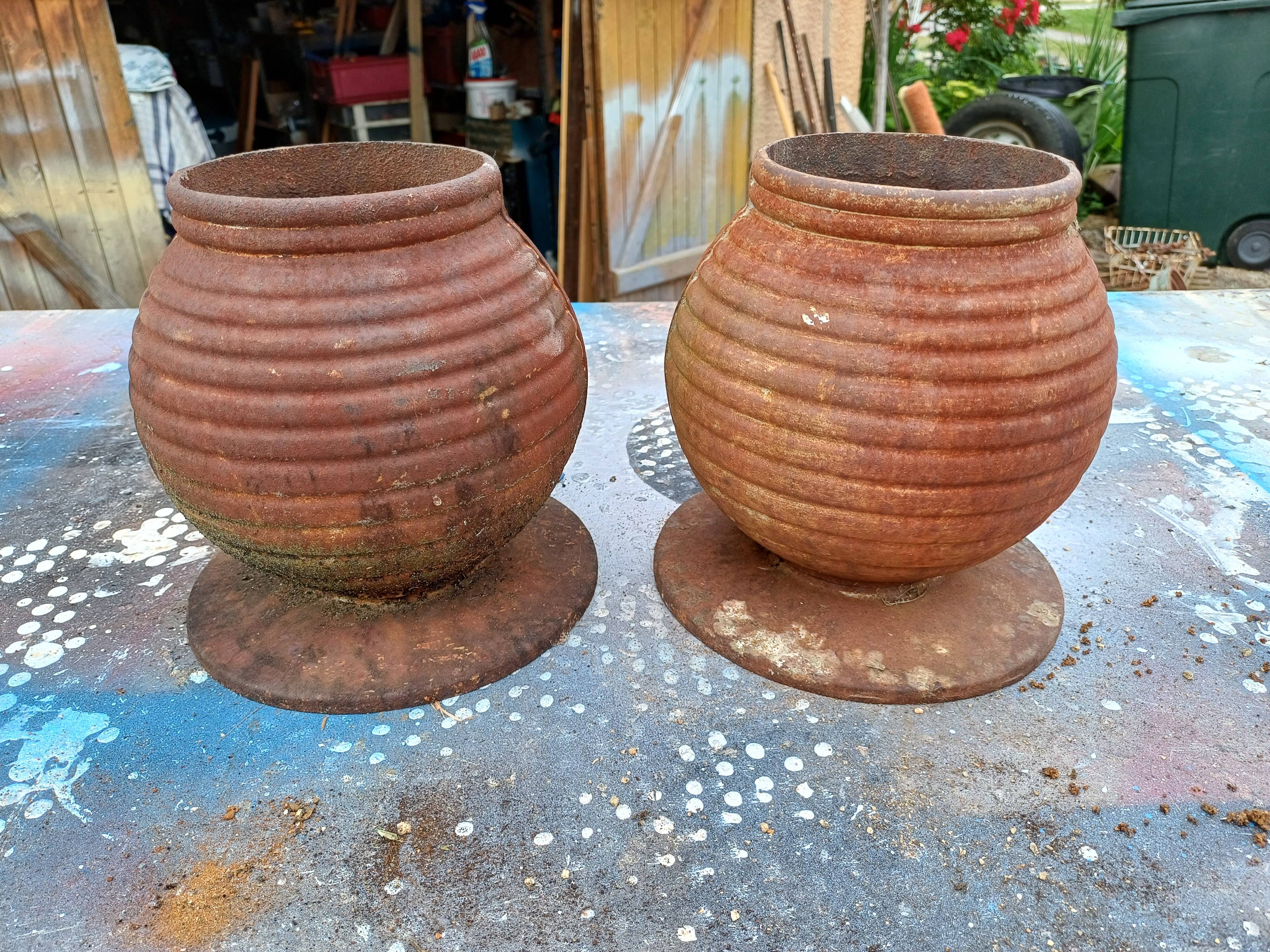 Pair of Cast Iron Vases 1900 from Charleville-Mézières
