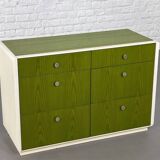 Vintage 6-drawer chest in beige wood and green varnish, Norway, 1960s