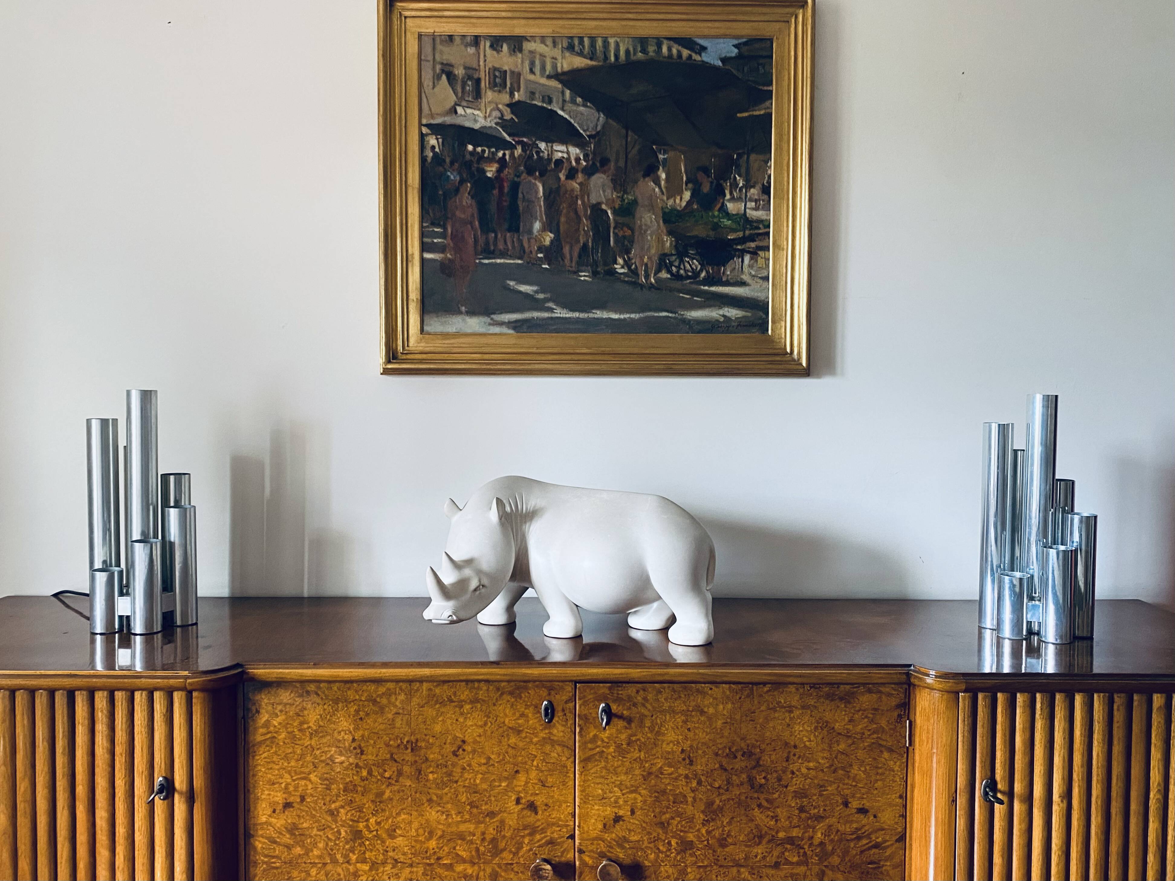 Hollywood regency set of 2 chromed table lamps, Sciolari Italy 1970s