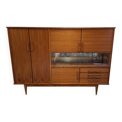Buffet ou enfilade haute moderniste en teck, France vers 1960